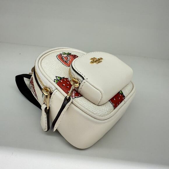Coach Mini Court Backpack Bag Charm With Strawberry Print CAO93 - Picture 3 of 5